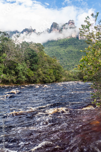 River Churun and tepui (table mountain) Auyan in National Park Canaima, Venezuela photo