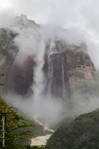 Angel Falls (Salto Angel), the highest waterfall in the world (978 m), Venezuela. Covered in clouds during the rainy season. © Matyas Rehak