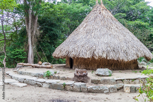 Traditional rustic house of indigenous Kogi people in Tayrona National Park, Colombia photo