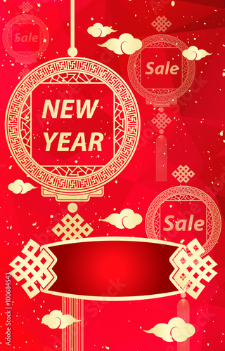 Chinese New Year sale design template poster in red low poly red