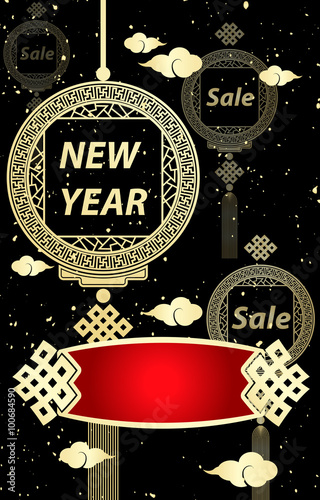 Chinese New Year sale design template poster in black background