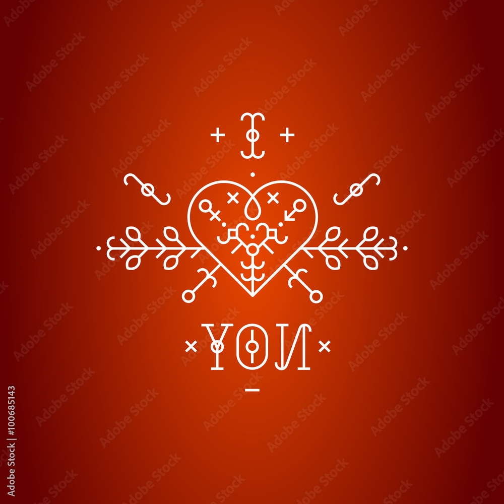 Love card with line romantic elements