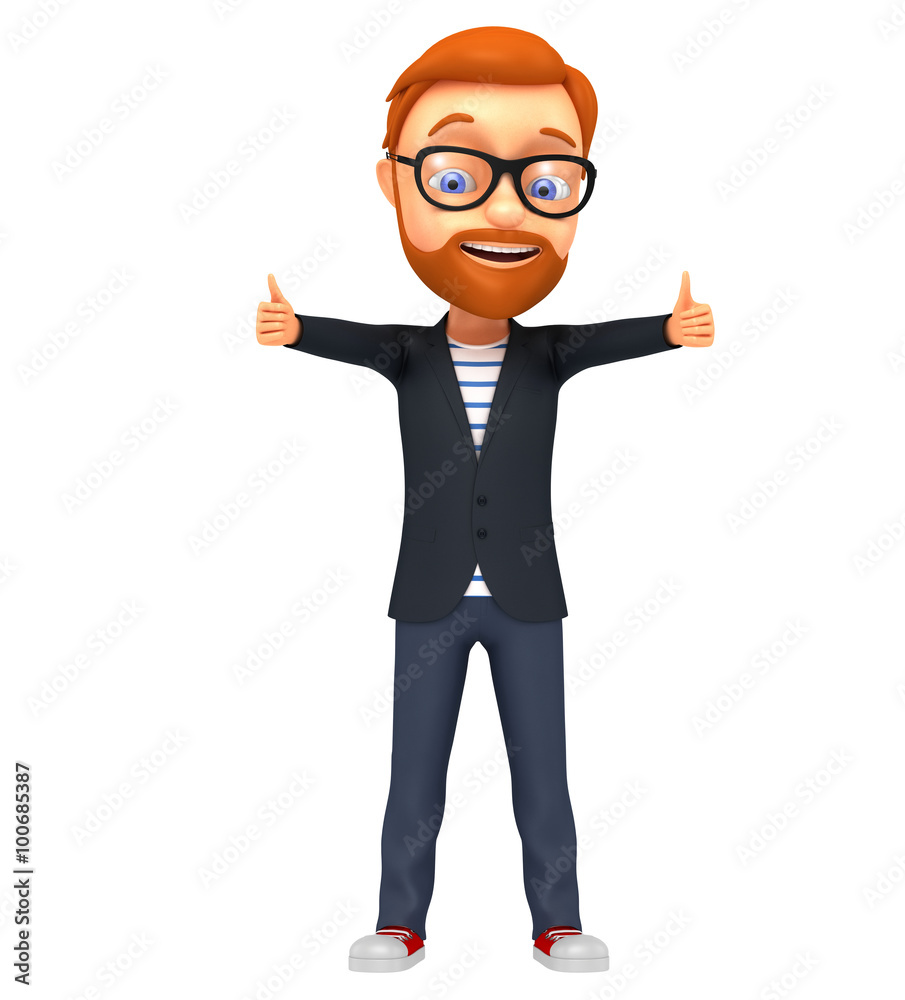 3d character businessman on a white background . Man with two th