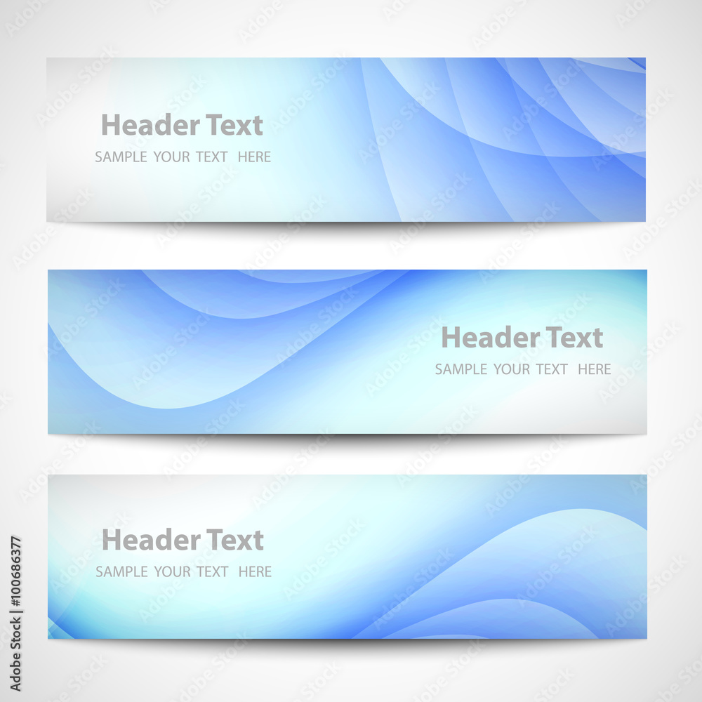 Fototapeta premium Abstract header blue wave white vector design. card set