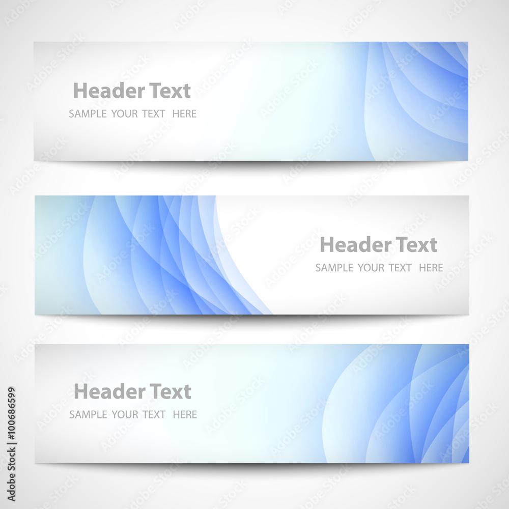 Fototapeta premium Abstract header blue wave white vector design. card set