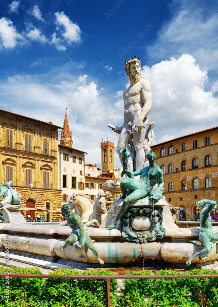 View of the Fountain of Neptune in Florence, Tuscany, Italy