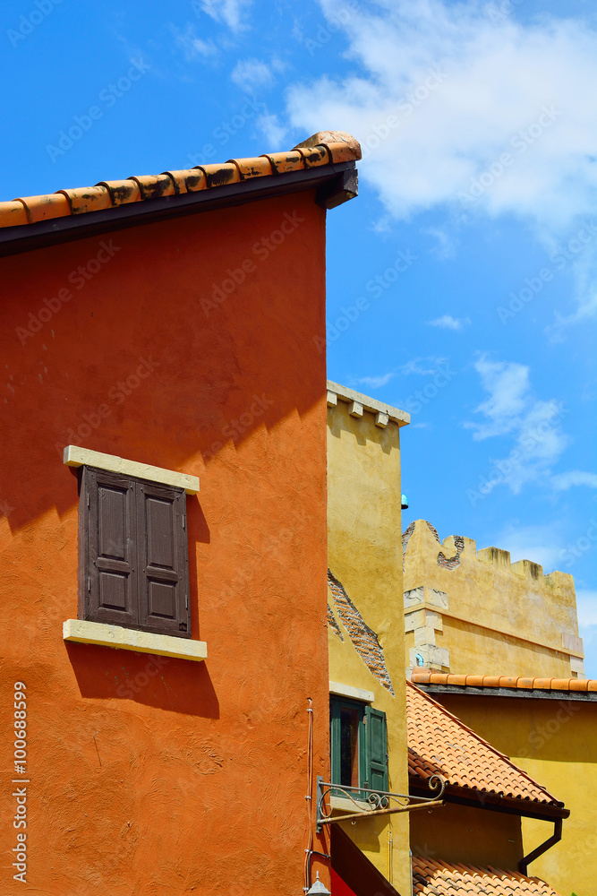 Italian building colorful classic style on blue sky