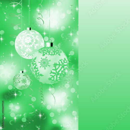 Green card with christmas balls. EPS 8