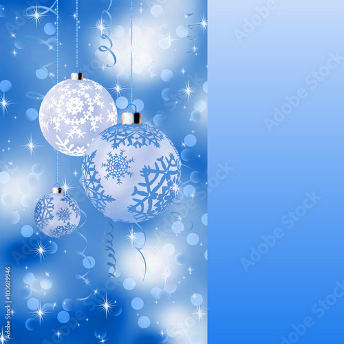 Blue card with christmas balls. EPS 8