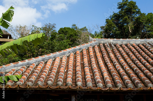 Old asian roof clay tiles