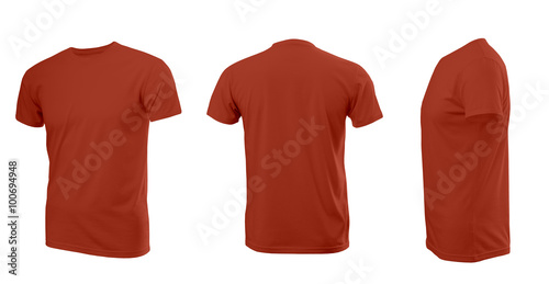 Red man's T-shirt with short sleeves with rear and side view on a white background