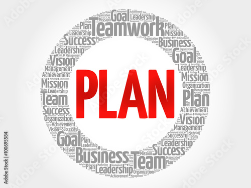 Plan circle stamp word cloud, business concept