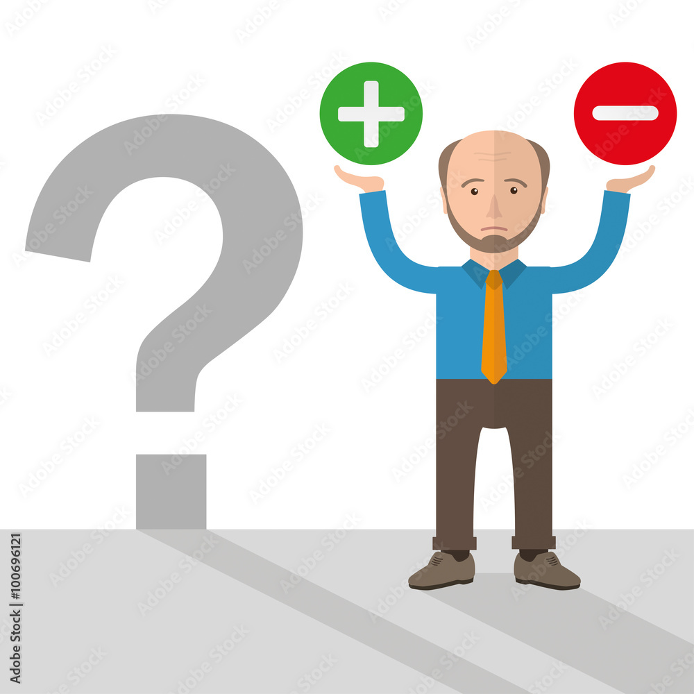 Desperate Cartoon Old Businessman Question Pro Contra Desperate Cartoon Old Businessman Question Pro Contra