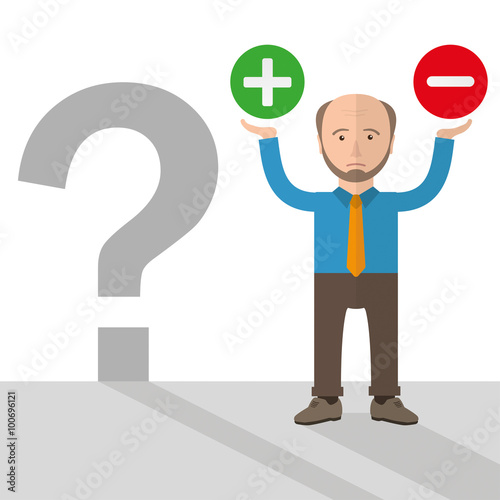 Desperate Cartoon Old Businessman Question Pro Contra