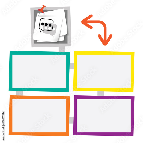 Four colored frames for your text with pushpin and speech bubble