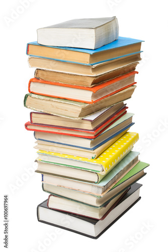Stack of colorful books isolated on white background. Back to school. Copy space for text