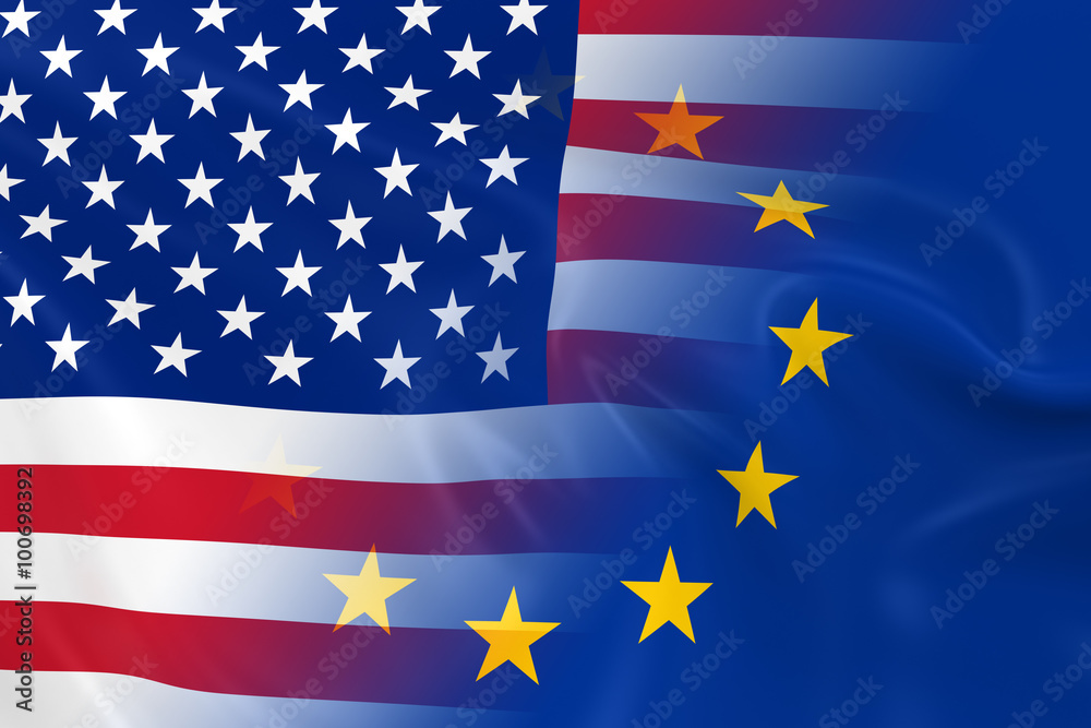 US and European Relations Concept Image - Flags of the United St US and European Relations Concept Image - Flags of the United St