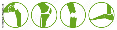 Orthopädie Icons grün - Hüfte, Knie, Trauma, Fuß