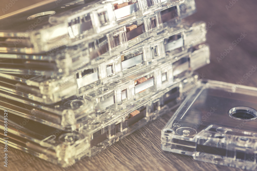 Audio tape cassettes. Music concept.