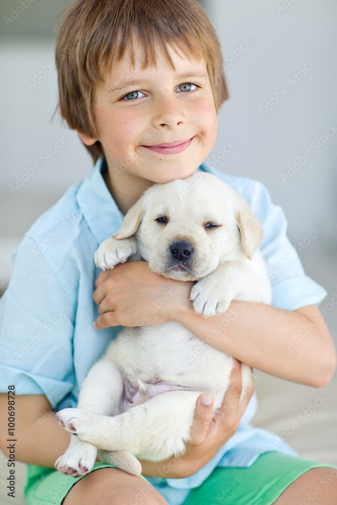 stylish little kid with a puppy stylish little kid with a puppy
