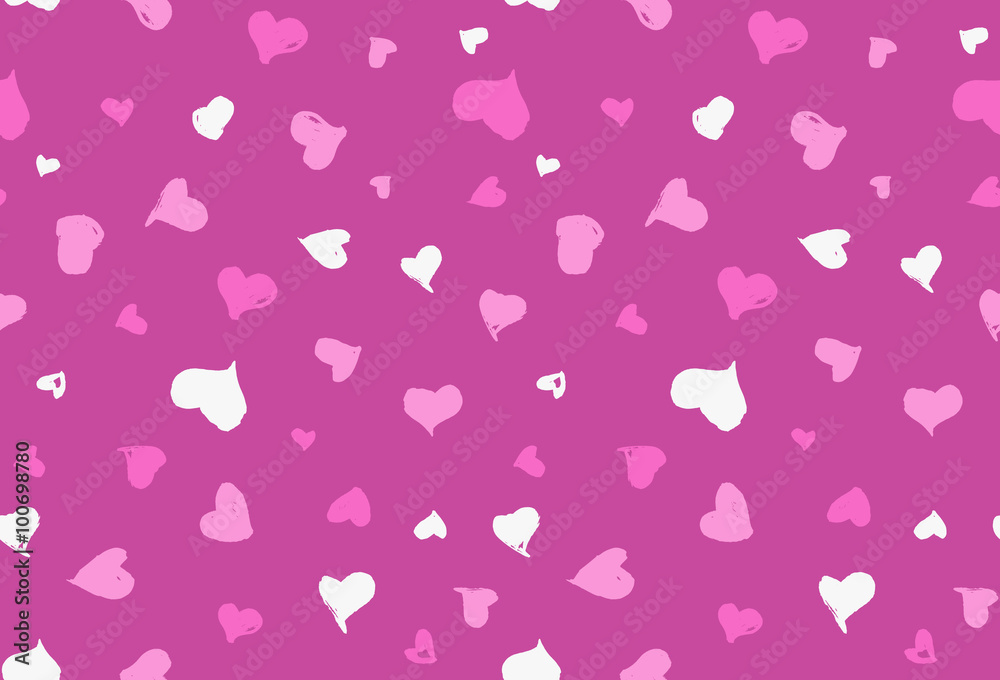Seamless background pattern with hand drawn textured pink hearts Seamless background pattern with hand drawn textured pink hearts