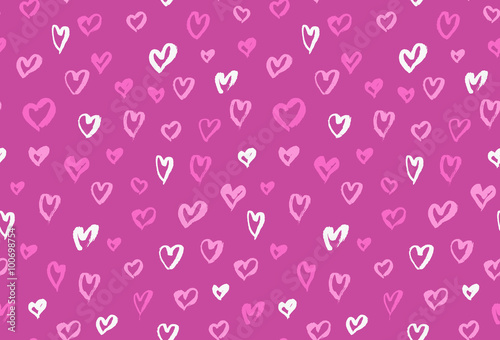 Seamless background pattern with hand drawn textured pink hearts