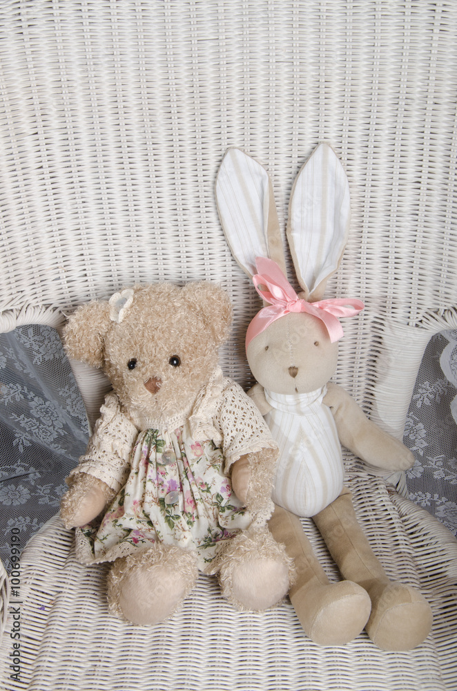 Fototapeta premium toy or cute toy rabbit on a background.