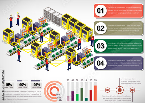 illustration of info graphic factory equipment concept in isometric 3D graphic