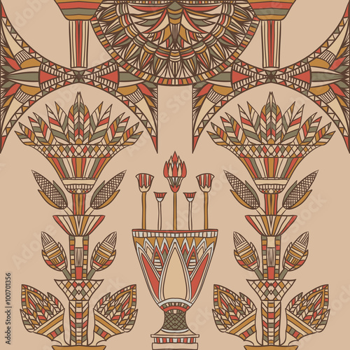 Egypt colorful ornament. Vintage vector hand drawn seamless pattern