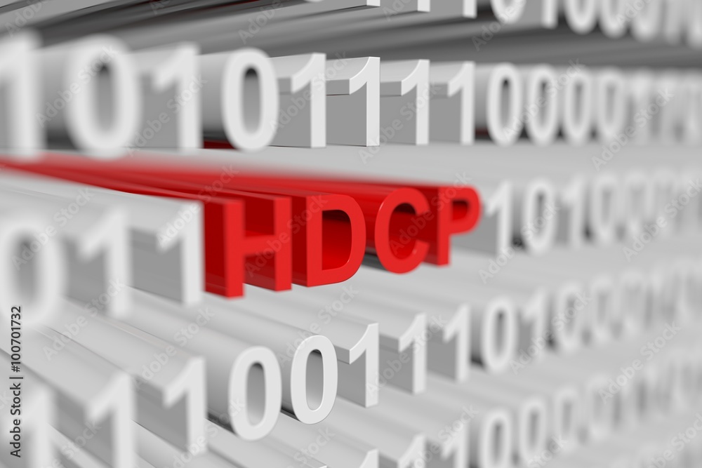 HDCP is represented as a binary code with blurred background