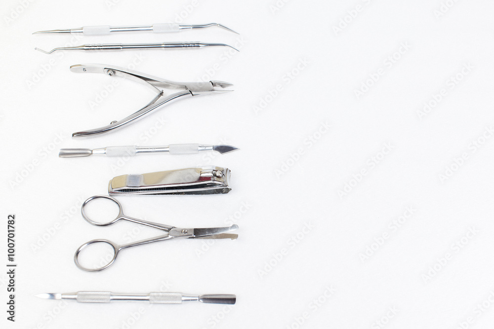 Tools of a manicure set on a white background. Tools of a manicure set on a white background.