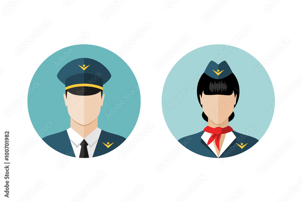 Pilot and stewardess icons
