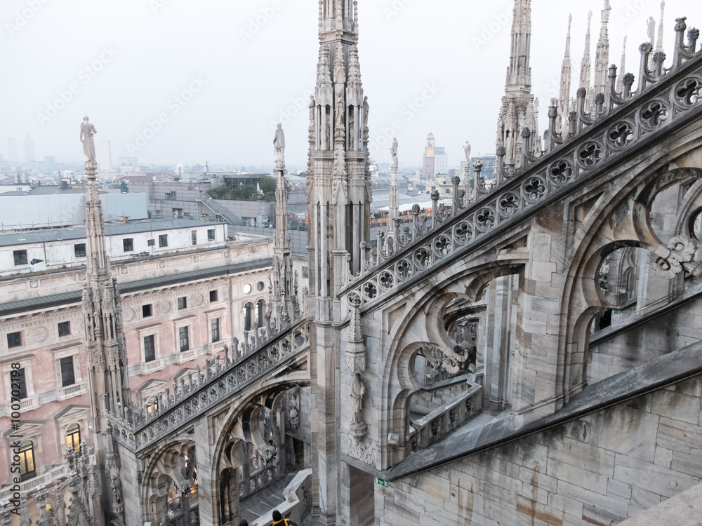 Overview of City from Roof of Milan Cathedral