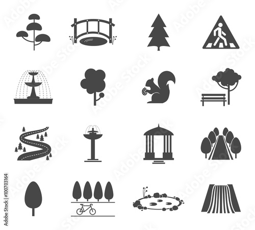 Park icons vector set. Symbol tree, nature wood, plant and environment illustration