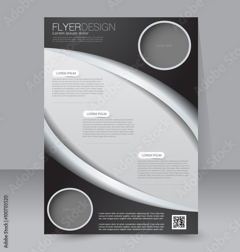 Brochure template. Business flyer. Editable A4 poster for design, education, presentation, website, magazine cover.  White and black color.