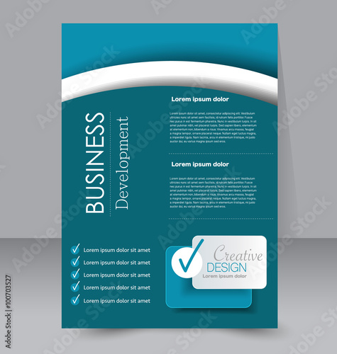 Brochure template. Business flyer. Editable A4 poster for design, education, presentation, website, magazine cover. Blue color.