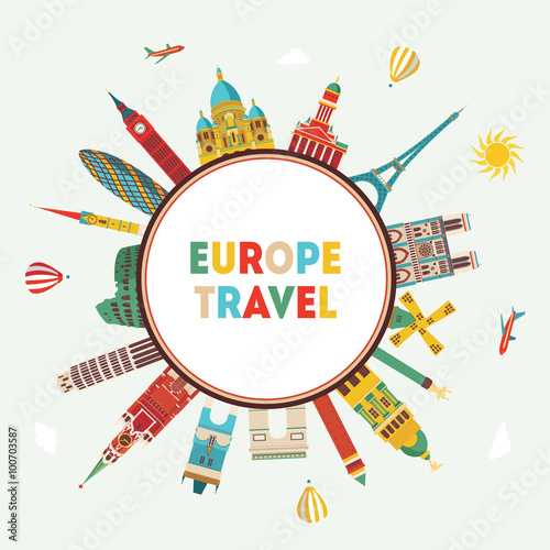 Europe travel and tourism background. Vector illustration