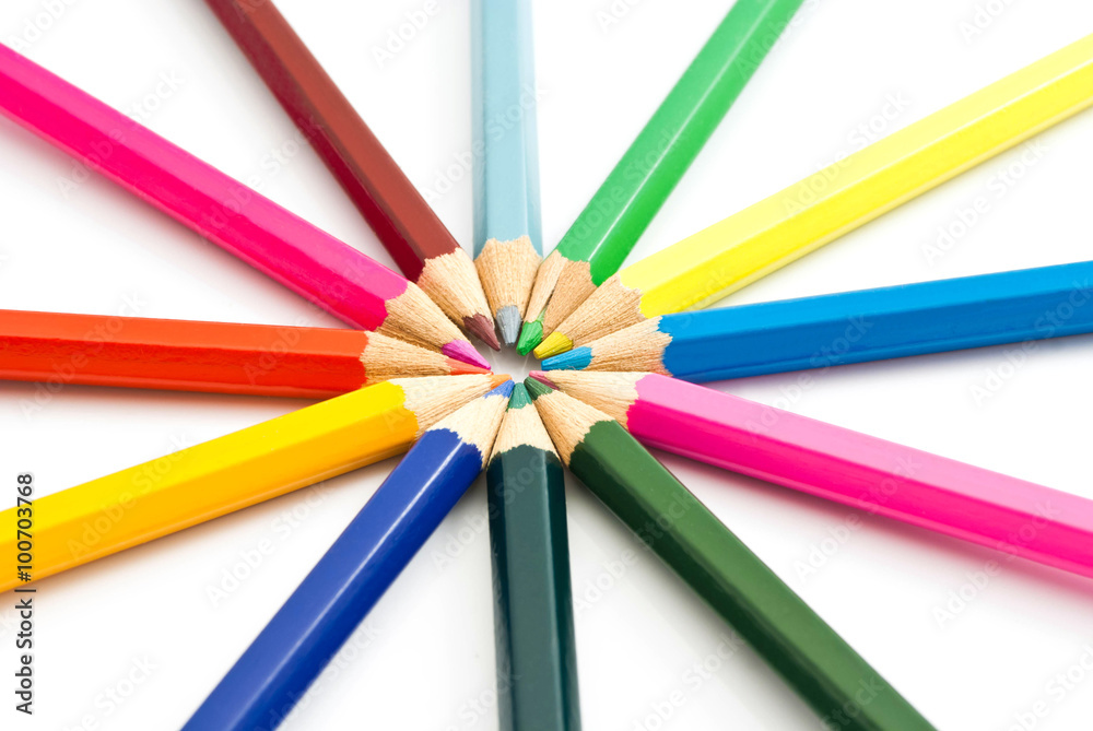 colorful wooden pencils on white