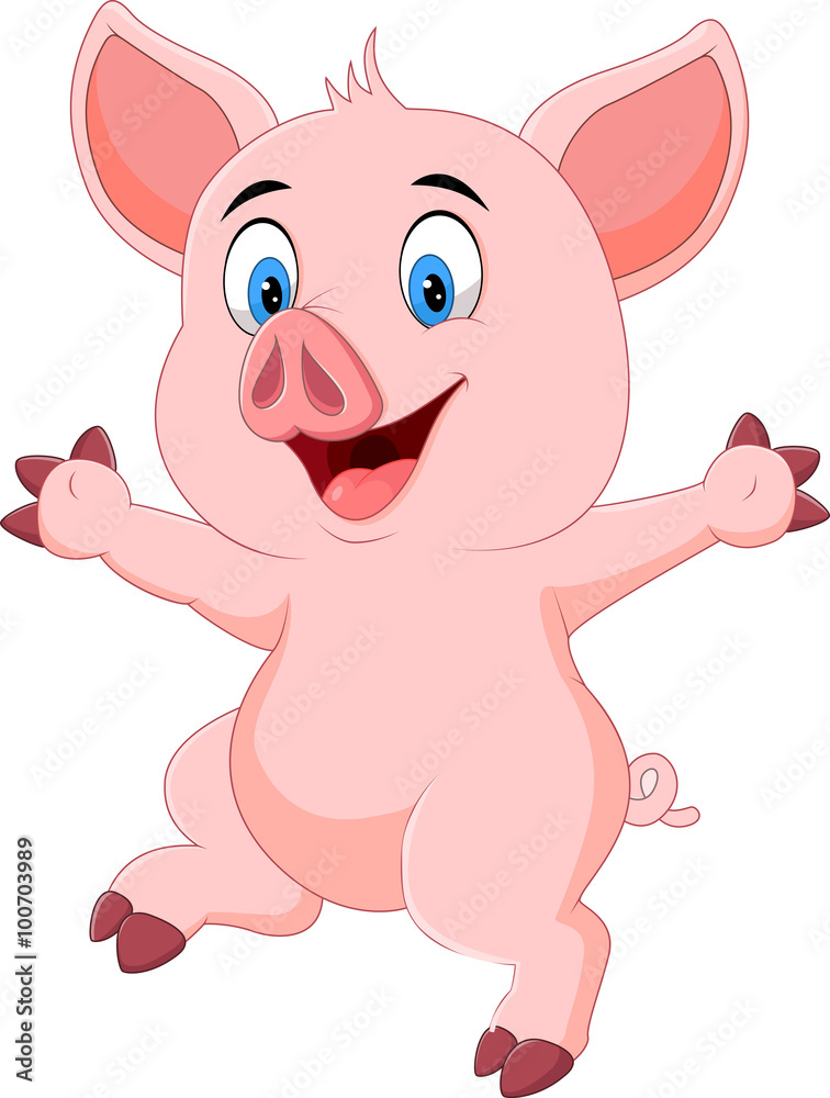 Fototapeta premium Cartoon funny pig waving hand isolated on white background 