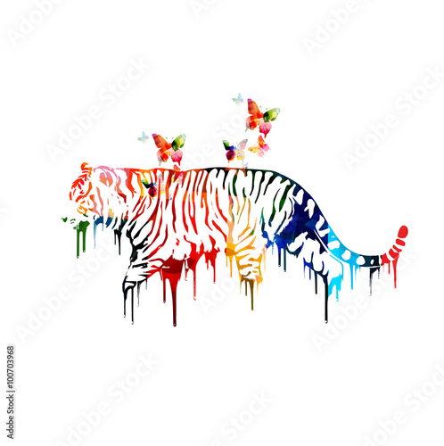 Fototapeta Naklejka Na Ścianę i Meble -  Colorful tiger design with butterflies
