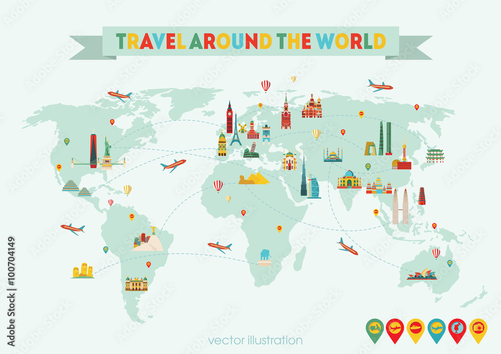 world tourism map vector