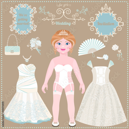 Paper doll. Wedding dresses and accessories.