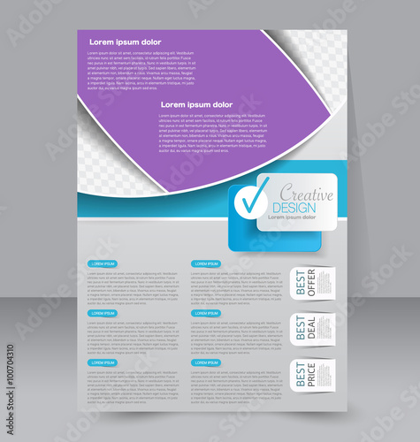 Flyer, brochure, magazine cover template design for education, presentation, website. Blue and purple color. Editable vector illustration.