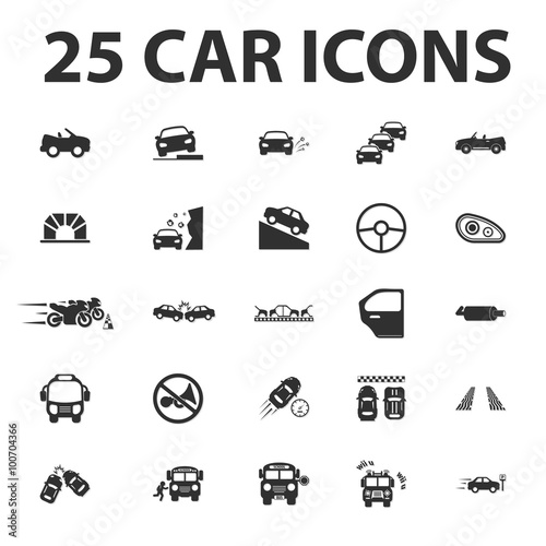 Car, repair 25 black simple icons set for web