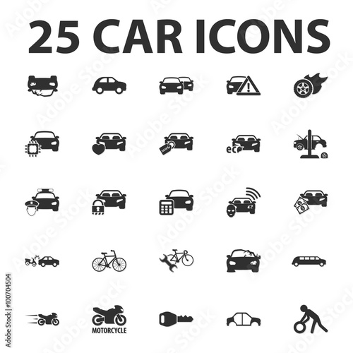 Car, repair 25 black simple icons set for web