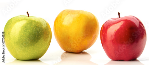 Red, green and yellow apples isolated on white