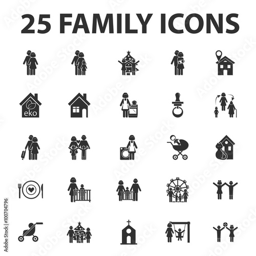home, family 25 black simple icons set for web