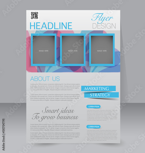 Flyer, brochure, magazine cover template design for education, presentation, website. Blue and pink color. Editable vector illustration.