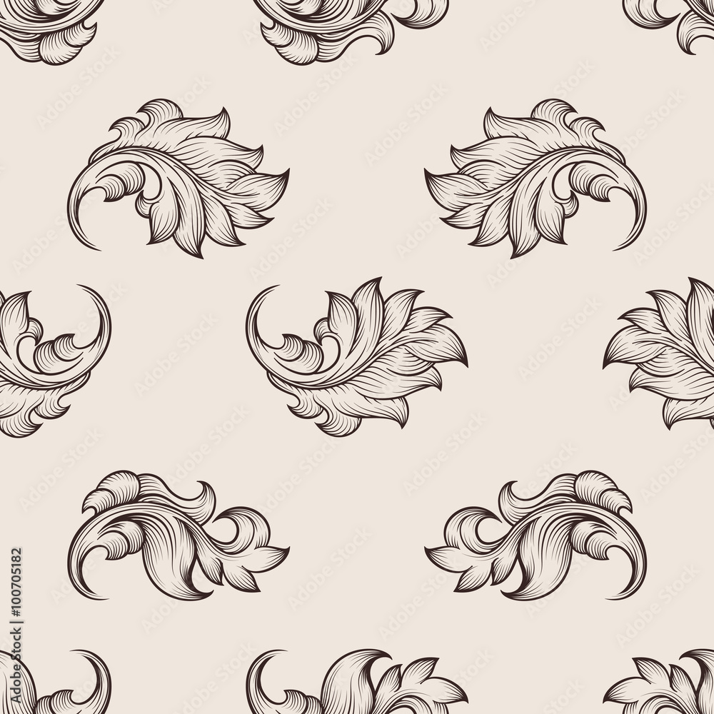 Engraved floral pattern. Repetition floral seamless background, floral decor backdrop, floral vector ornament illustration