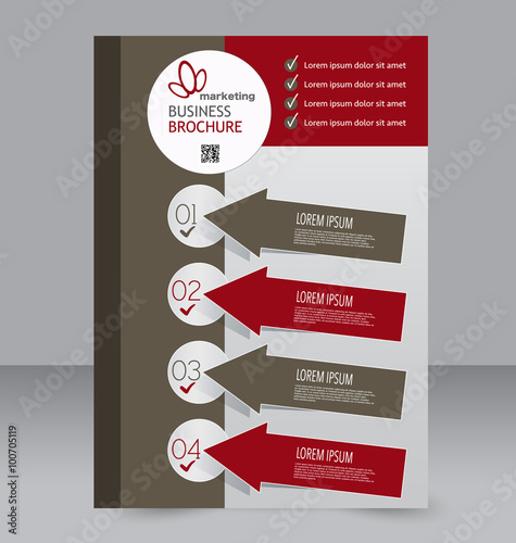 Flyer, brochure, magazine cover template design for education, presentation, website. Brown and red color. Editable vector illustration.